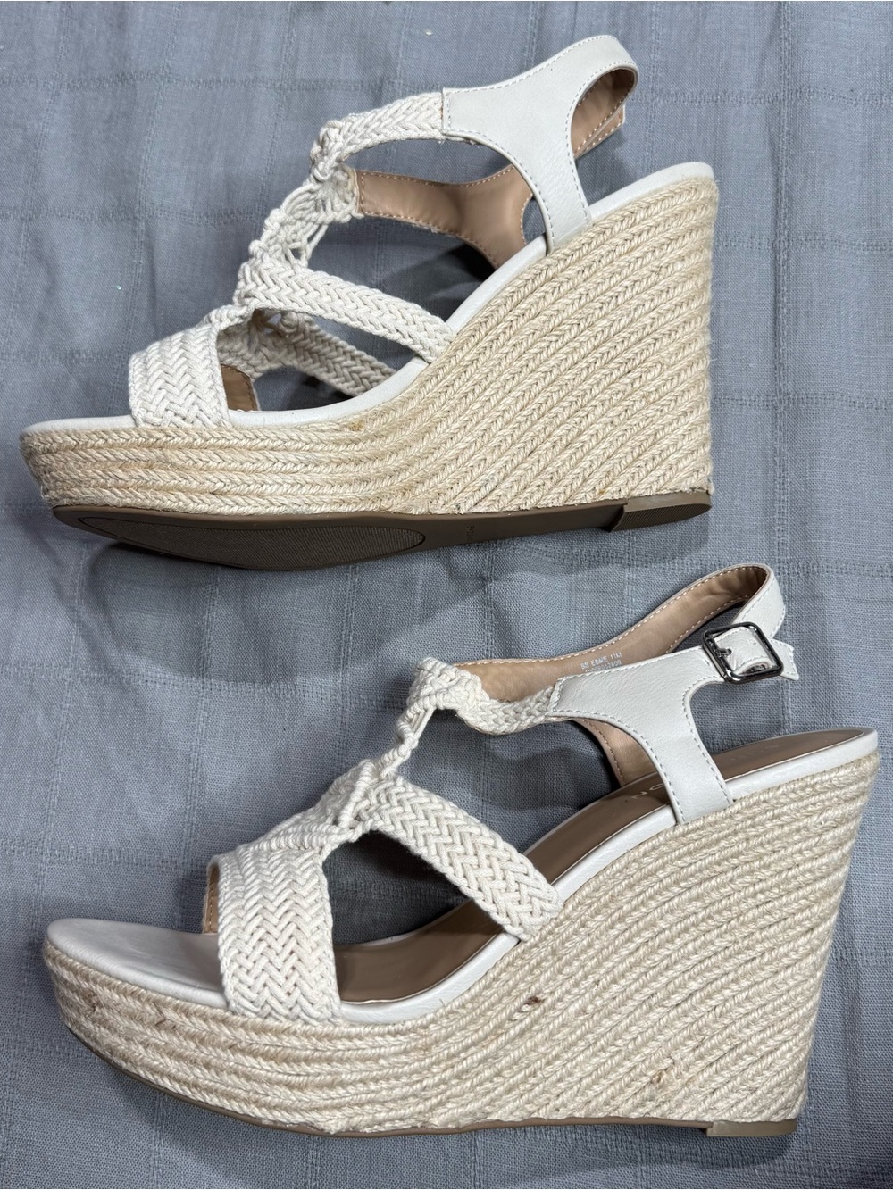 Sun + Stone Crochet Wedge Sandals Ivory Coastal Boho 11 - Picture 7 of 14